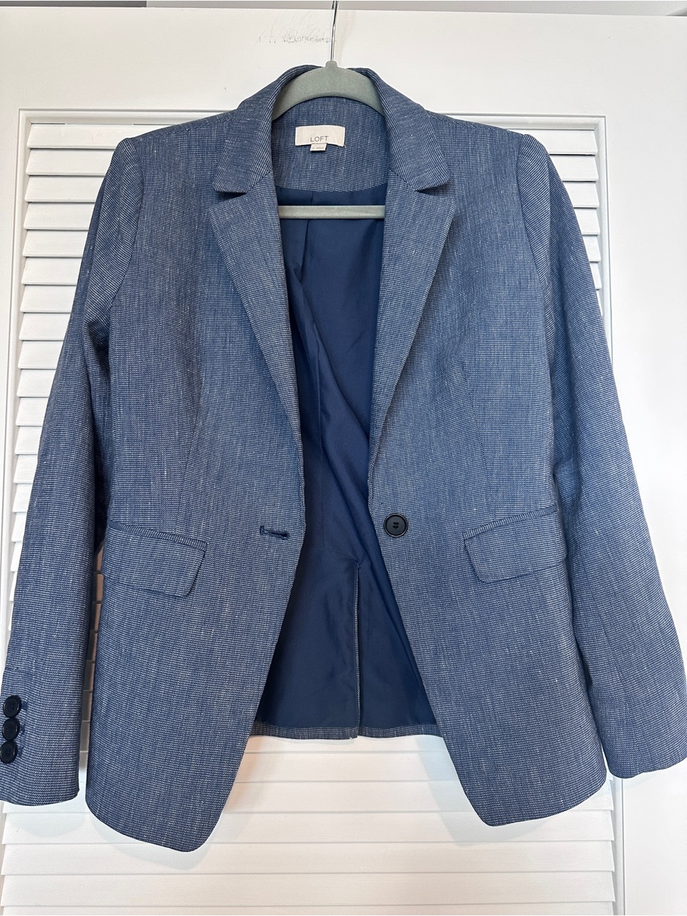 LOFT Chambray Linen Blend Classic Tailored Single Button Blazer Jacket 2 - Picture 8 of 16